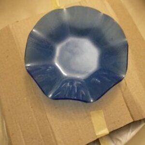 NIB!!! FROSTED BLUE FLUTED SALAD BOWL AND 4 SIDE BOWLS